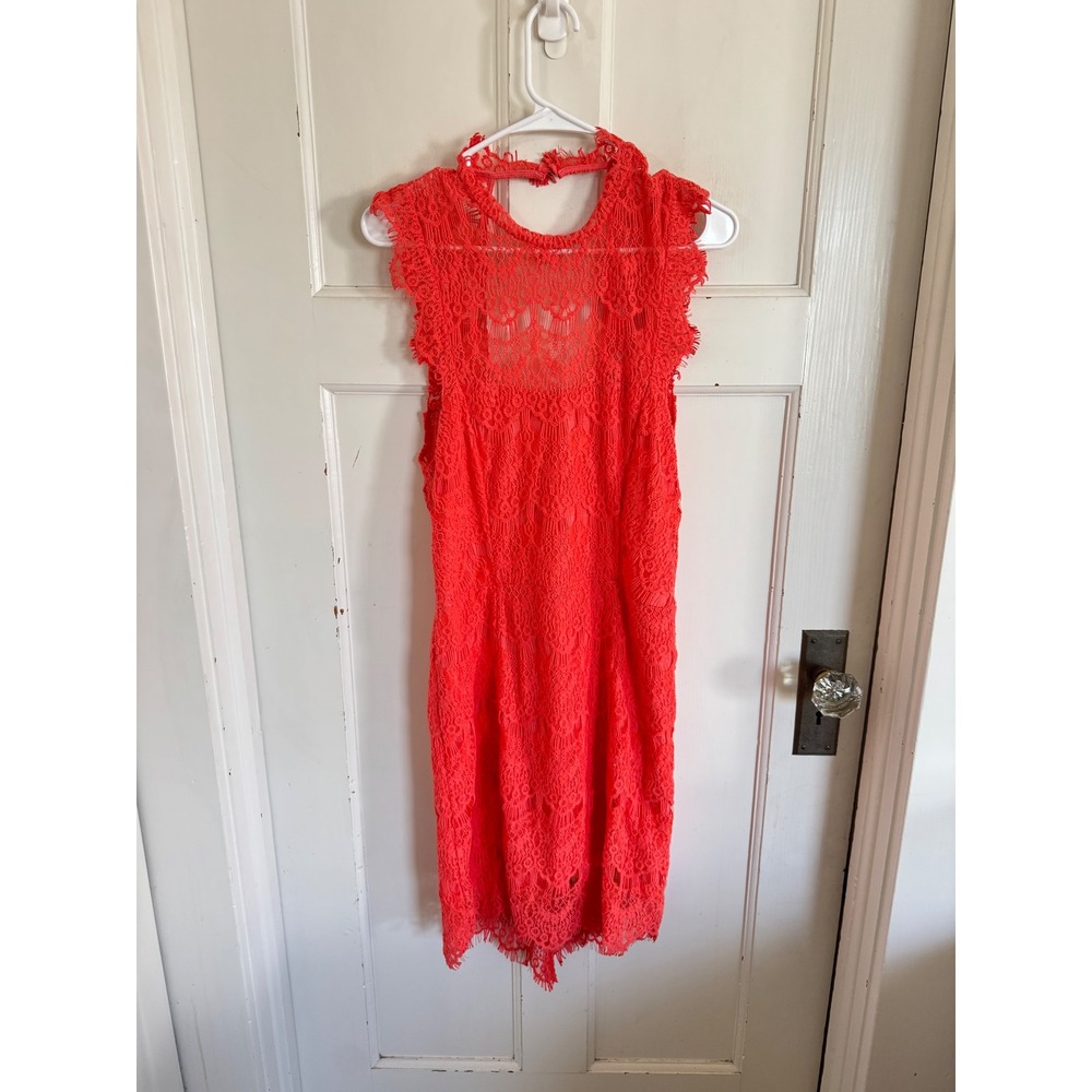Free People Daydream coral pink lace mini dress size large